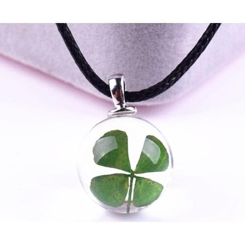 1pcs/lot 20mm Clover Balls Charms Pendant Necklace Four Leaves Green Natural Plant Specimens Clavicle Pendant