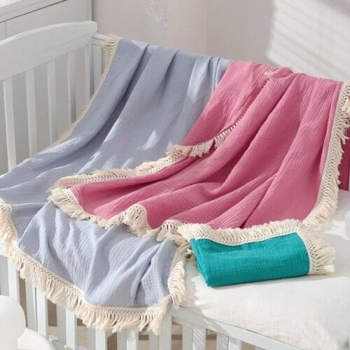 105*105cm cotton gauze fringed blanket Newborn baby Muslin squares Swaddle Wraps Infant bath towel gauze quilt Stroller Cover