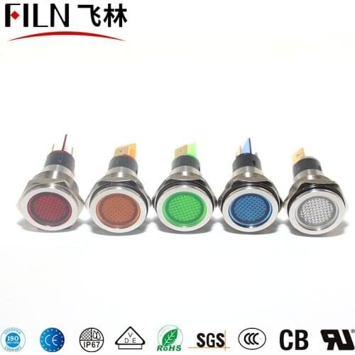 12V 24V 110V 220V 16mm LED Indicator light Flat Singal light Nickel-plated brass Red yellow blue green colorful