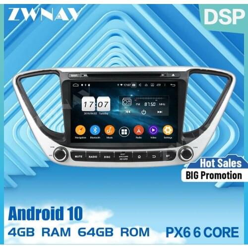 2 din PX6 IPS screen Android 10.0 Car Multimedia player For Hyundai Verna 2016-2019 car BT video audio stereo GPS navi head unit