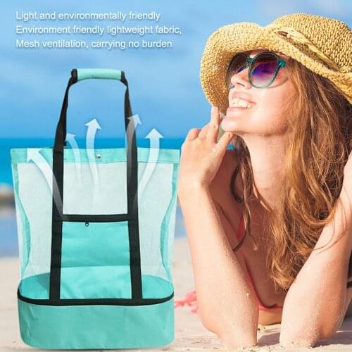 2 in 1 Cooler Picnic Bag Beach Bag Oversized Lightweight Mesh Beach Tote Bag Summer Storage Travel For Outdoor Beach UD88