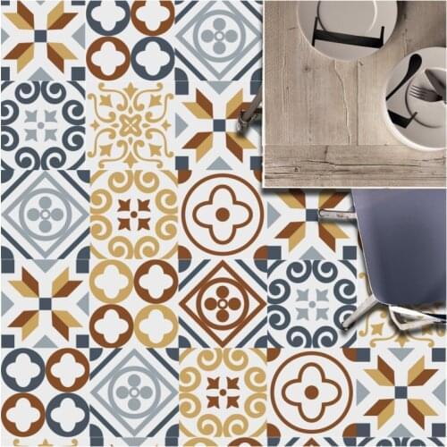 20pcs Floor Wall Stickers Vintage Tiles Sticker PVC Waterproof DIY Bedroom Kitchen Bathroom Wall Decor Self Adhesive Mural Decal