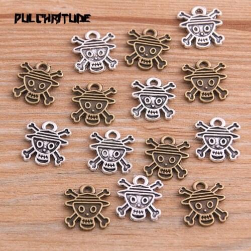 30PCS 13*15mm New Product Two Color Skull Charms Pirate Pendant Jewelry Metal Alloy Jewelry Marking