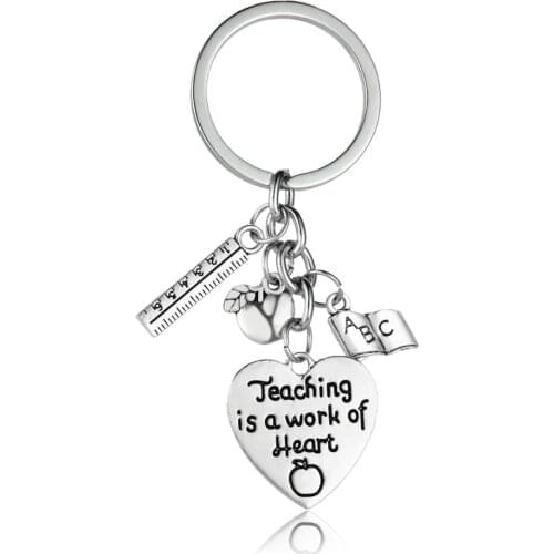 36PC Apple Ruler ABC Book Keyrings Teaching Is A Work Of Heart Keychains Appreciation Teacher Jewelry Teachers Key Chains Gifts