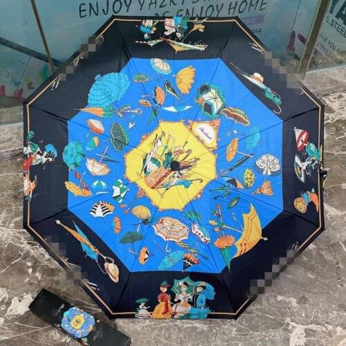 Full Automatic Umbrella Three Fold Umbrella Folding Black Glue Coated Sunscreen Umbrella Umbrella Sunshade Umbrella Sunny Rainy