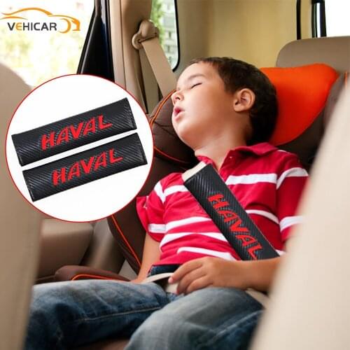 VEHICAR Carbon Fiber 2PCS Car Seat Belt Cover Auto Safety Belt Pad Shoulder Protector Car Accessories HAVAL Logo Knitting