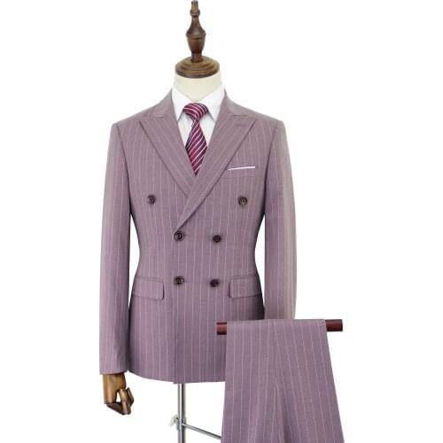 Free Shipping Fashion Bouble-Breased Wedding Suits Slim Fit Stripe Men suit for England Style