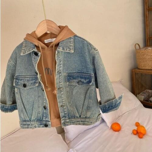 2021 new style girls boys cotton full sleeve denim coat autumn kids jacket