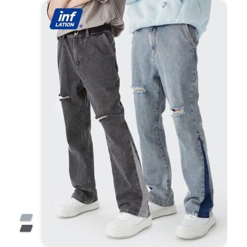 INFLATION Streetwear Style Bootcut Mens Black Jeans Unisex Blue Flare Denim Pants Men Vintage Washed Bootcut Jeans Pant 13026W