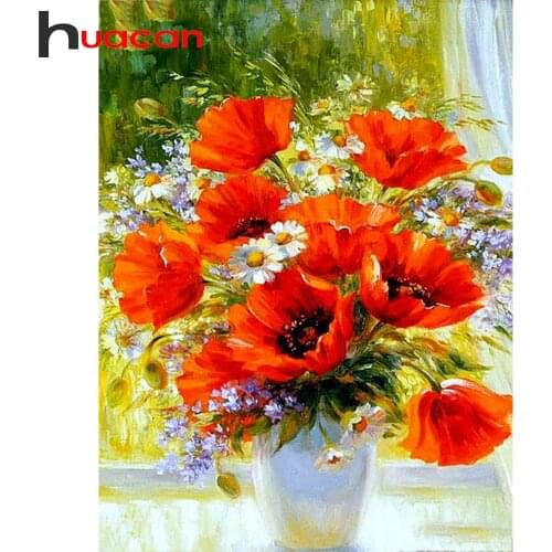 Huacan Diamond Painting Poppy Flower Full Square/Round New Arrival Diamond Embroidery Sale Daisy Home Decoration