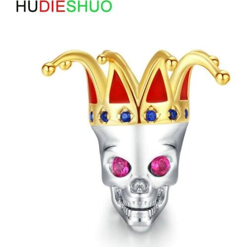 HUDIESHUO 925 Sterling Silver Joker Ghost Beads Charm fit Bracelet Bangle Halloween Festival Collection Gifts