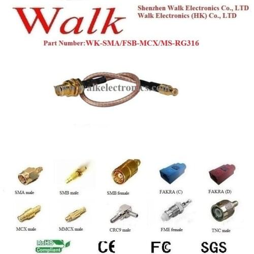 SMA female MCX male RG316 cable, sma mcx rg316 cable, mcx male straight connector cable assembly