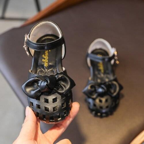 CAPSELLA KIDS Girls Elegant Butterfly-Knot Princess Shoes Children Flats Summer Cut-Outs Hook & Loop Casual Shoes Size 21-36