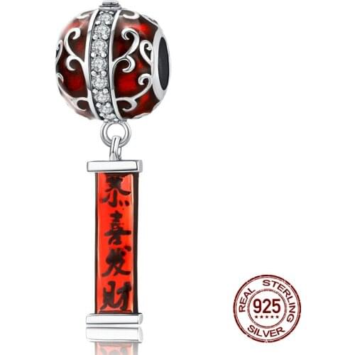 New Year Red Lantern Pendant fit Original Pandora Charm Bracelet Necklace Bead DIY Women Jewelry 925 Sterling Silver Gift making