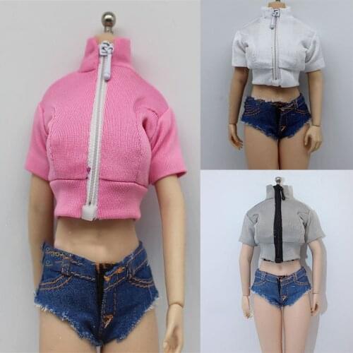 1/6 Short-sleeved Zipper Top Shirt Clothes Props For 12'' TBL PH S34 Action Figure Body
