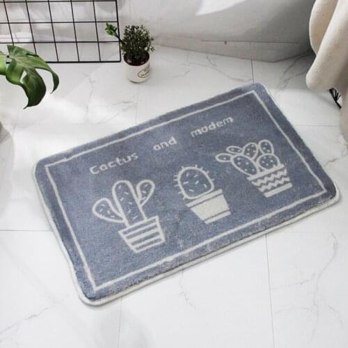 Bedroom Bathroom Entrance Door Mat Cartoon Cactus Print Non-Slip Carpet Soft Thicken Machine Washable Water Absorbent Toilet Pad