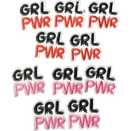 Red/Pink GRL PWR Embroideried Iron on Patch for Clothing Hats Bags Letters Appliqued Embroidery Decals 10pcs/lot