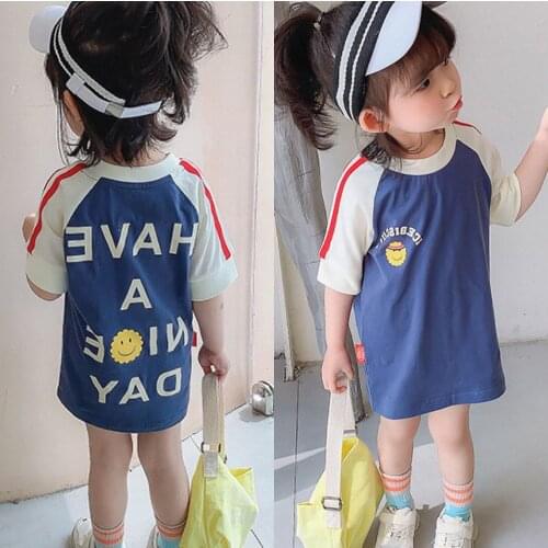 Summer Girls Mid-length T-shirt Children Fashion Cartoon Print Short-Sleeved Shirt Children Clothing Hot Sale