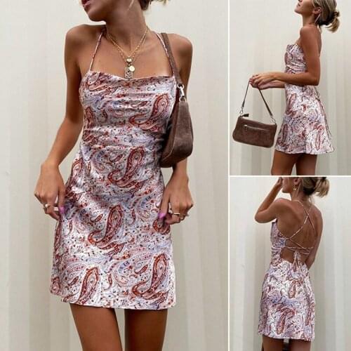 Print Backless Mini Dress Sexy Summer Clothes for Women Club Wear Short Bodycon Dress