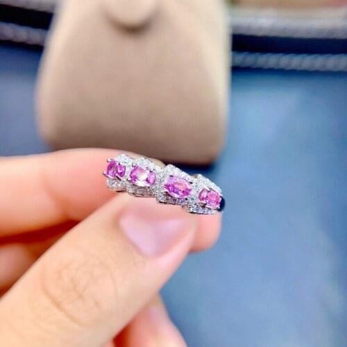 Fashion delicate grace Row ladder Natural pink sapphire Ring S925 Silver Natural Gemstone Ring Womens office gift Jewelry
