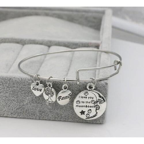 JAKONGO 2019 NEW Arrival I Love you to the Moon and back Tree of Life Charm Bracelet Bangles for Women Men Adjustable Bangles