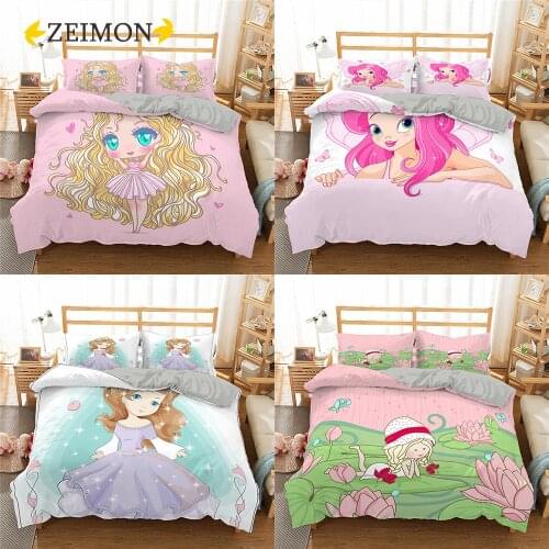 ZEIMON 3D Fairy Bedding Set Girls Comforter Cover Duvet Cover Cartoon Bedclothes Luxury Printed Home Textiles for Kids Teens