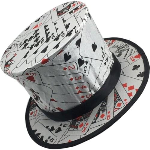 Poker Pattern Folding Spring Magic Hat Magicians High-end Hat Magic Props Classic Magic Tricks