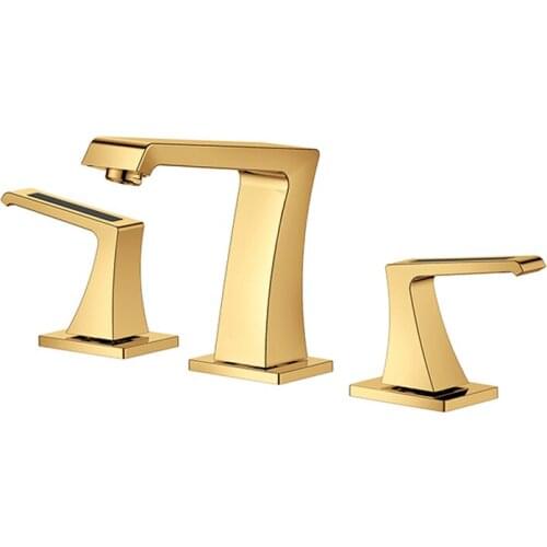 NEW Gold +Black color 8" WIDESPREAD 3 Holes LAVATORY BATHROOM SINK FAUCET Square handles knobs deck mounted faucet Luxurious