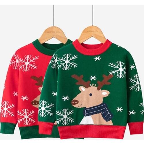 Christmas Clothes Baby Boys Girls Sweater Cartoon Deer Pullover Sweater Kids Autumn Winter Bottoming Clothing Child Knit Clothes