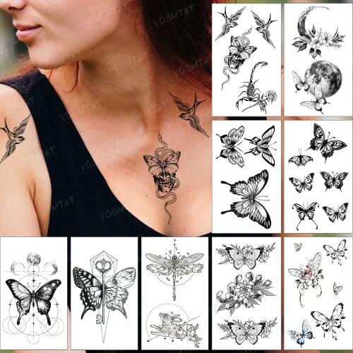 Waterproof Temporary Tattoo Sticker Finger Butterfly Skull Snake Scorpion Swallow Flash Tatoo Fake Tatto For Body Art Women Men