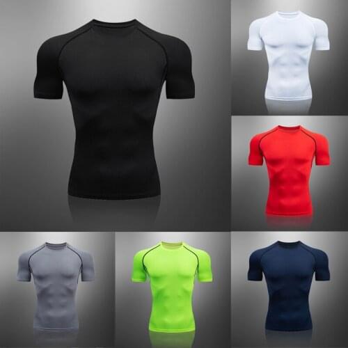 High 6 Colors Quality Jogger Spandex Mens Running T-Shirt Quick-Drying Fitness Shirt Training Sportswear Gym Sports Tights Top