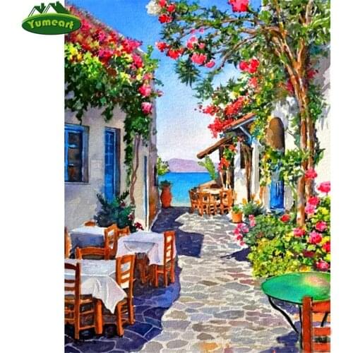 Yumeart 5D Diamond Painting by Number Town Scenery Needlework Rhinestones Diamond Embroidery Mosaic Cross Stitch Christmas Gifts