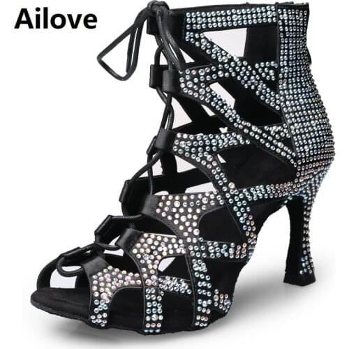 Woman Social Ballroom Salsa Latin Dance Boots Crystals Party Wedding Indoor Sports Shoes Soft Bottom Sandals S028