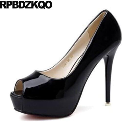 Extreme Cheap Fetish 14cm High Heels Black Women Pumps Super 12cm 5 Inch Platform Shoes Fashion 2018 Ultra Stiletto Peep Toe