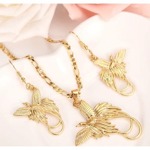 Gold Color PNG Jewellery Set crystal bird Pendant Necklaces Earrings Papua New Guinea Wedding bridal party women girls gifts
