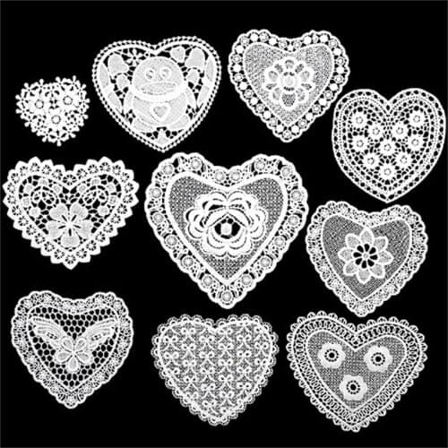 10pcs Heart Patches Lace Coaster Dining Table Embroidery Placemat Insulation Plate Mat Wedding Pad Flower Sofa Pillow Applique
