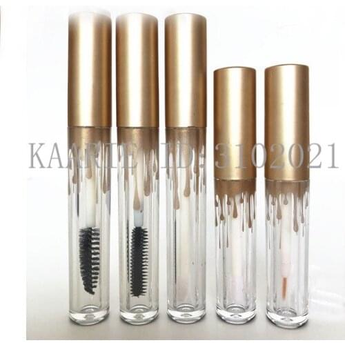 2.5ML 3.5ML Cosmetic Mascara Tube with Gold Cap, DIY Clear Empty Beauty Lip Gloss Container, Makeup Eyeliner Refillable Bottles