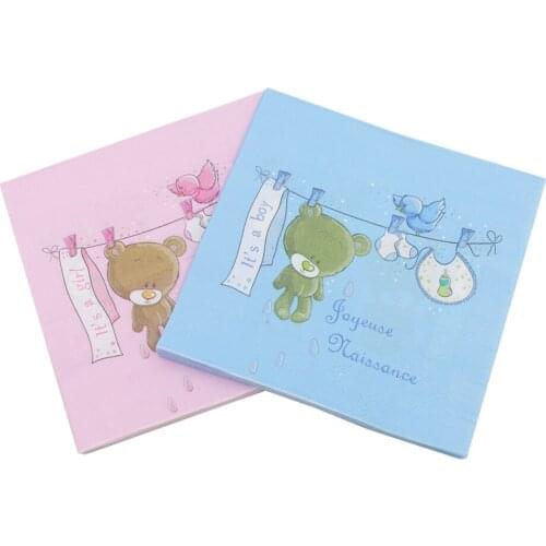 20pcs Boys and Girls Birthday Party Napkins Paper Cute bear toy Baby Shower Party Decoration home decoration for Reunion