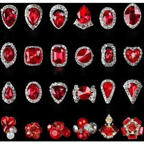 20pcs 3D Alloy Nail Art Charm With Red Diamond Rhinestone Mixed Shape Charms Rhinestones DIY Nail Art Jewelry Decorations Hjl