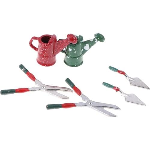 3pcs 1/12 Dollhouse Miniatures Metal Watering Can Spade Garden Tools For Children Dolls House Miniatures Accessories Set