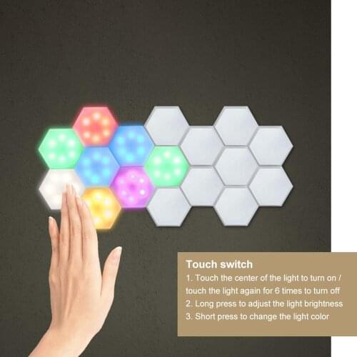 6PCS LED Quantum Hexagonal Wall Lamp Creative Night Light Touch Sensitive Quantum Lamp Modular Wall Lampara with Remote Control