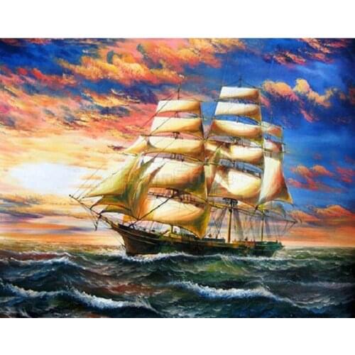 DIY 5D Full Round Diamond Painting Cross Stitch Scenery Pictures Of Rhinestones Diamond Embroidery Ship Landscape