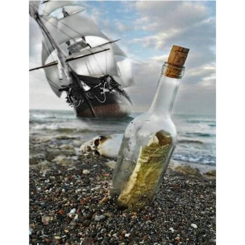 5D Diy Diamond Painting sailboat drifting bottle Diamond Embroidery Full Square Round Mosaic Paintings by numberZP-2271