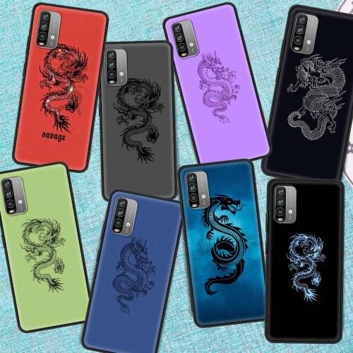 Silicone Case For Xiaomi Redmi Note 9S 9 8 10 Pro 8T Phone Cover 7 9A 9C 8A K40 9T 6 6A Black Soft Shell Dragon God Pattern Capa