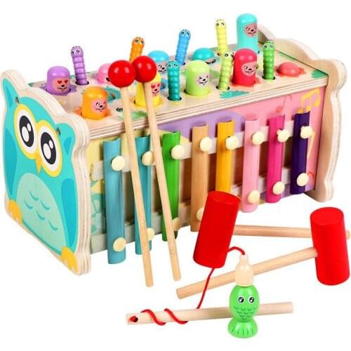 Wooden Montessori Play Whac-a-mole Toy Kids Fishing Game Music Ducational Toy Baby 13 Months Early Learning Childrens Gift Toys