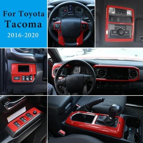 ABS Sports Red Car Center Console Cover Gear Panel Meter Sticker Handle Moulding Trim For Toyota Tacoma 2016-2020 Accessories
