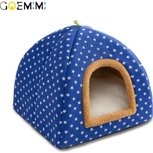 Pet Cat Cave House Foldable Tent Soft Dog Bed Stars Pattern Cute Kennel Nest Small Animals Puppy Chihuahua House With Mat