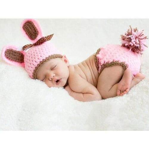 Newborn props baby fotografie props pink cute bunny outfit knit new born photography crochet toddler suit baby photo accessories