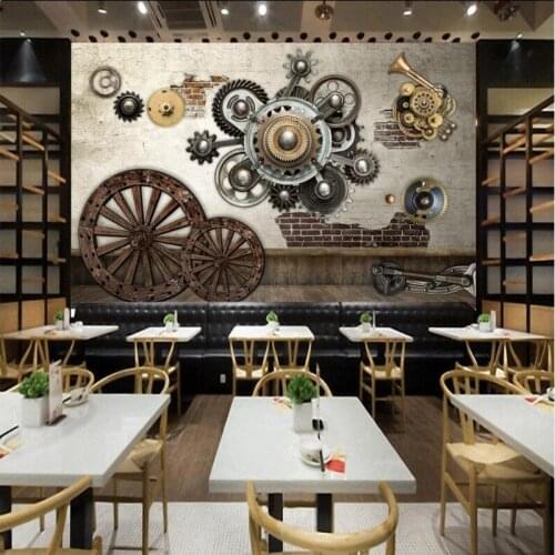 Custom mural Retro mechanical gear bar KTV decoration background wallpaper custom high quality mural