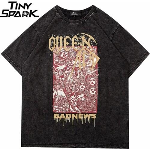 2021 Hip Hop T Shirt Washed Vintage Print T-shirts Streetwear Harajuku Men Tshirt Short Sleeve Tops Tees Cotton Casual Hipster